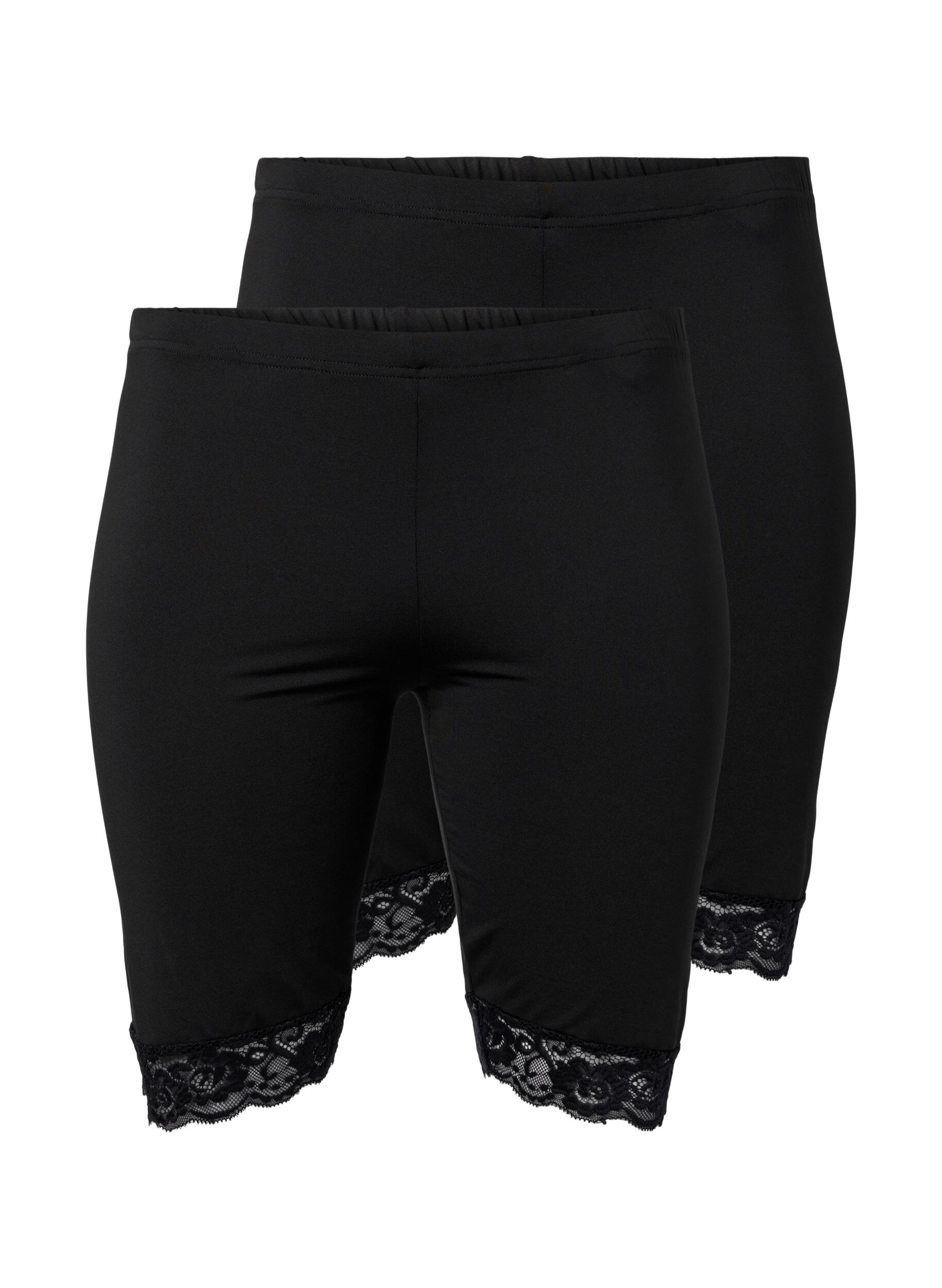 Zizzi 2 kpl py&ouml;r&auml;ilyshortseja pitsikantilla, Black / Black, Packshot image number 0