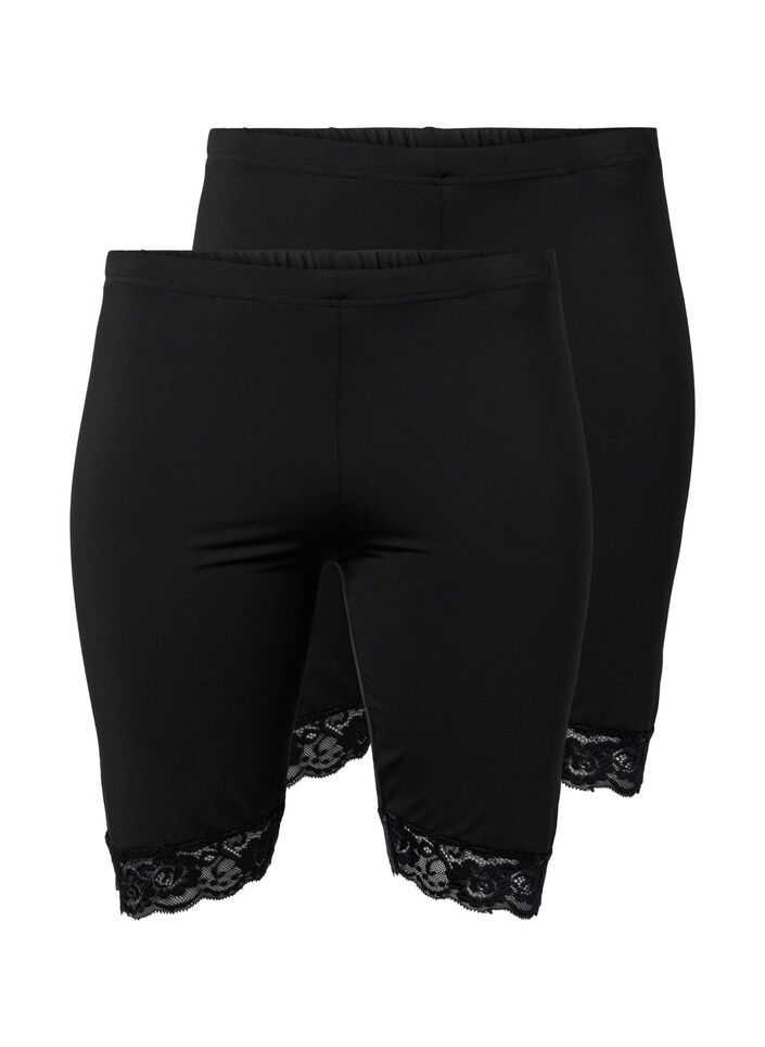 2 kpl pyöräilyshortseja pitsikantilla, Black / Black, Packshot image number 0