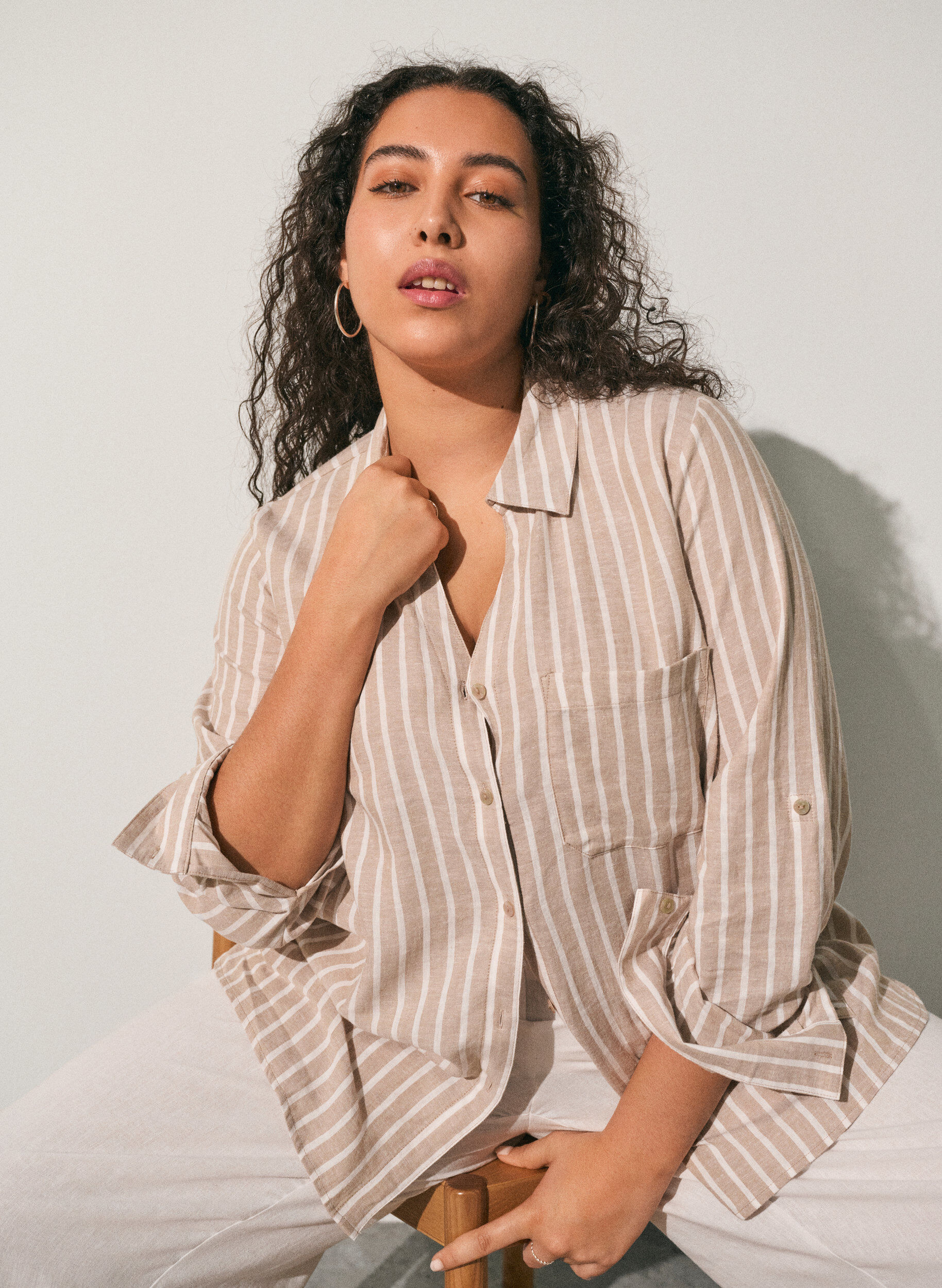 Zizzi Paita pellavaa ja viskoosia, 3/4-hihoilla, Beige, Image image number 0