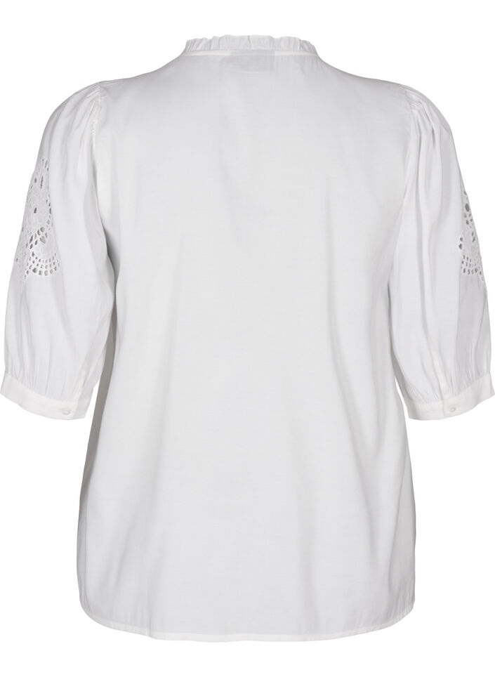 Paitapusero röyhelöillä ja englantilaisella kirjailulla, Valkoinen, Packshot image number 1