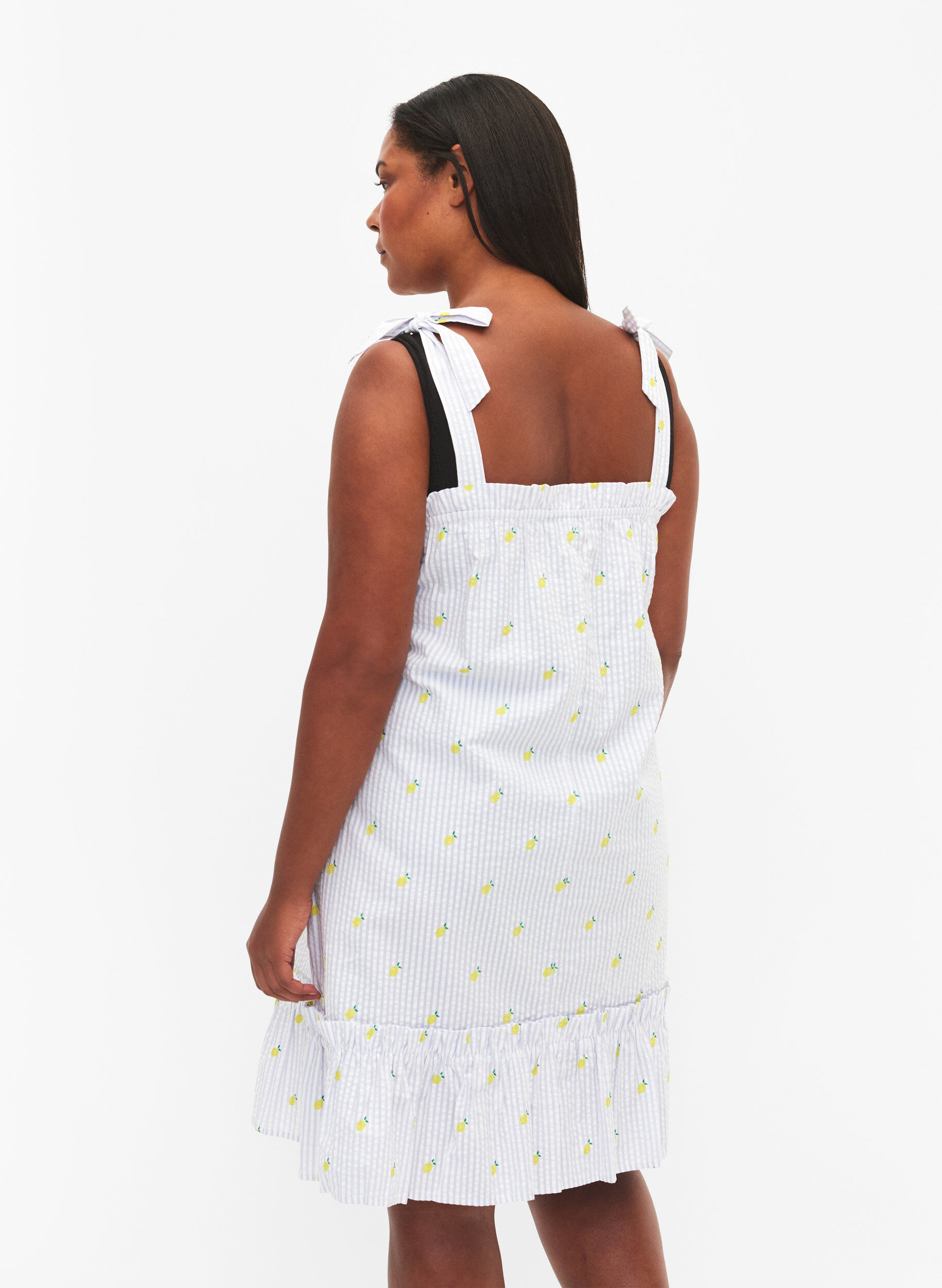 Zizzi Rantamekko puuvillasta olkaimilla, Lemon Print, Model image number 1