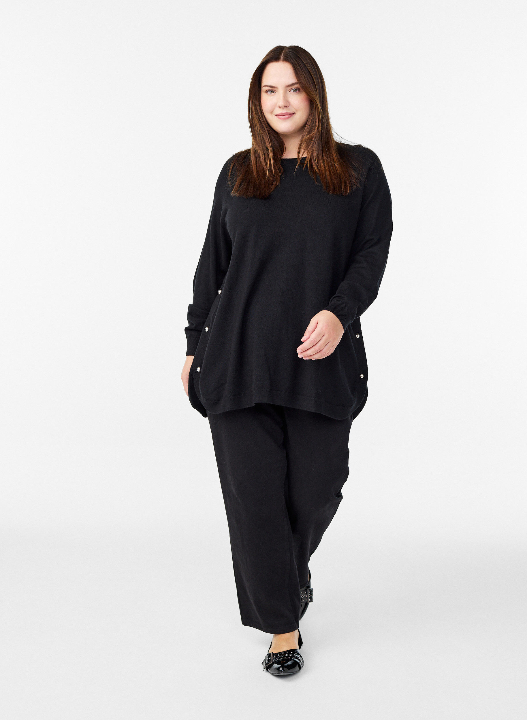 Zizzi Neulepusero sivunapeilla, Musta, Model image number 1