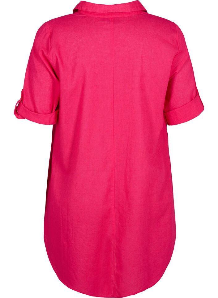 Lyhythihainen tunika puuvillan ja pellavan sekoitteesta, Bright Rose, Packshot image number 1