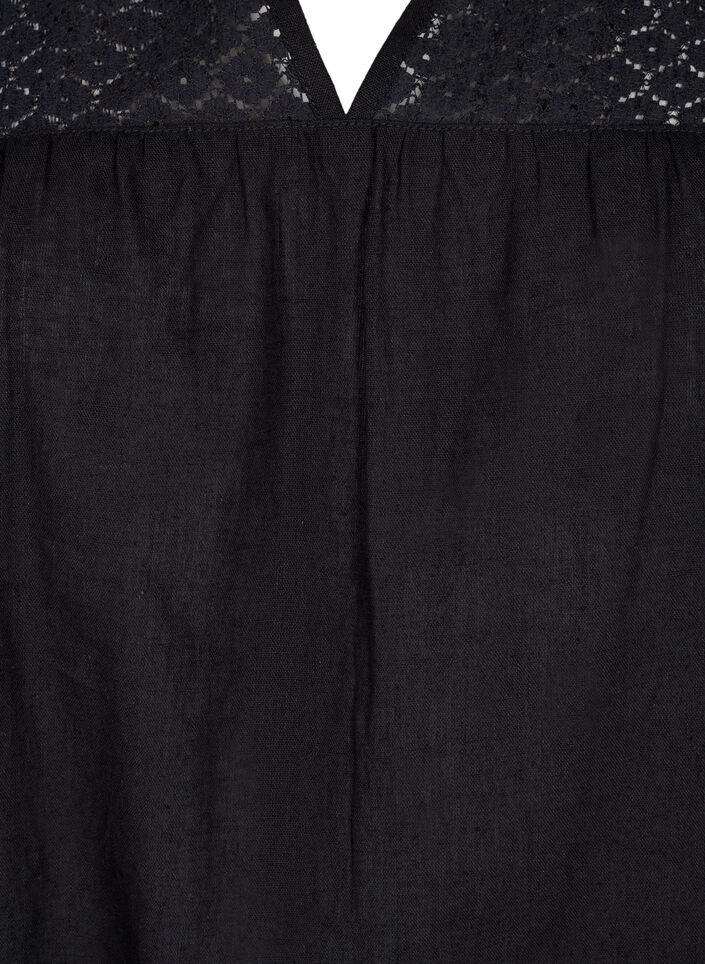 Pusero puuvillan ja pellavan sekoitteesta virkatuilla yksityiskohdilla, Black, Packshot image number 2