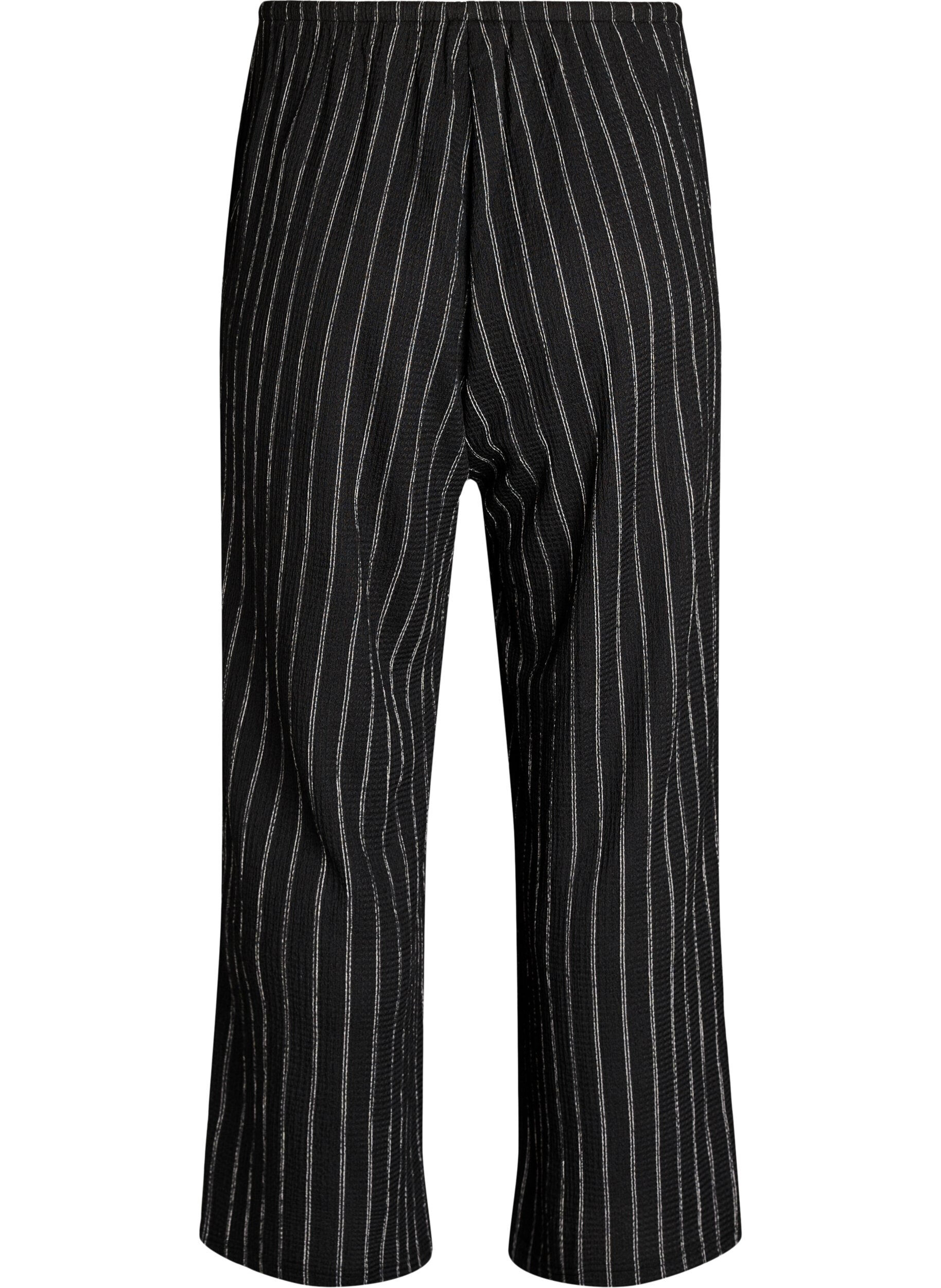 Zizzi Leve&auml;lahkeiset housut kevyest&auml; teksturoidusta kankaasta, Musta, Packshot image number 1