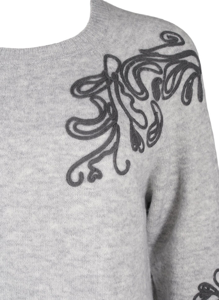 Neulottu mekko koristeilla, Light Grey Melange, Packshot image number 2