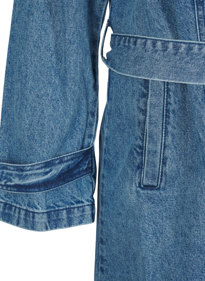 Vyöllä varustettu deniminen trenssitakki, Blue Denim, Packshot image number 2