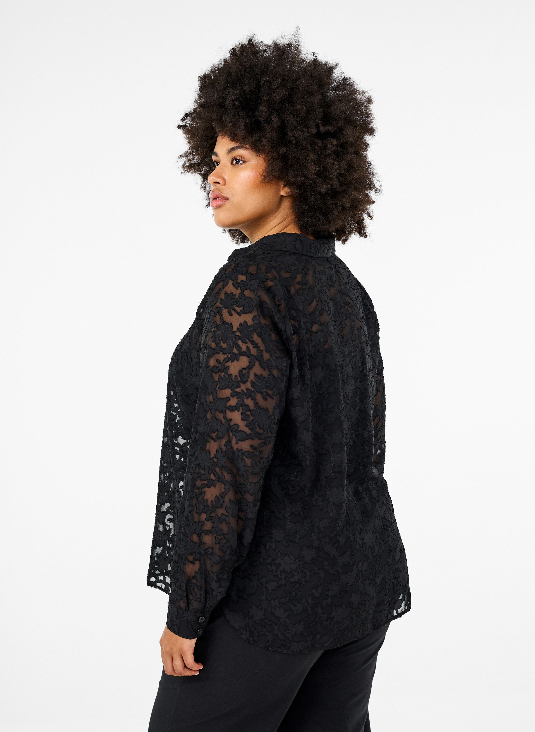 Zizzi Jacquard-paita napeilla, Black, Model image number 1