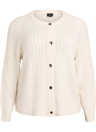 Palmikkoneuleinen neuletakki kultaisilla napeilla, Vanilja