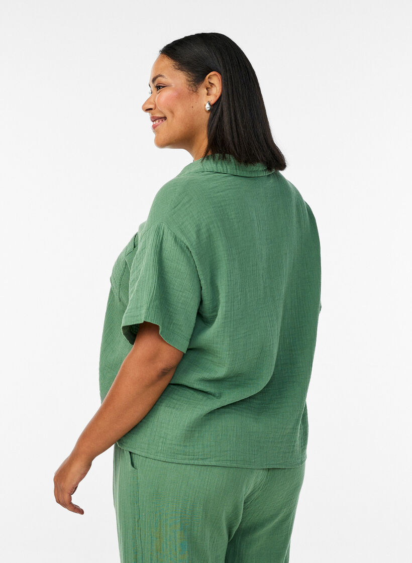 Puuvillamusliinipusero lyhyill&auml; hihoilla, Vihre&auml;, Model image number 2