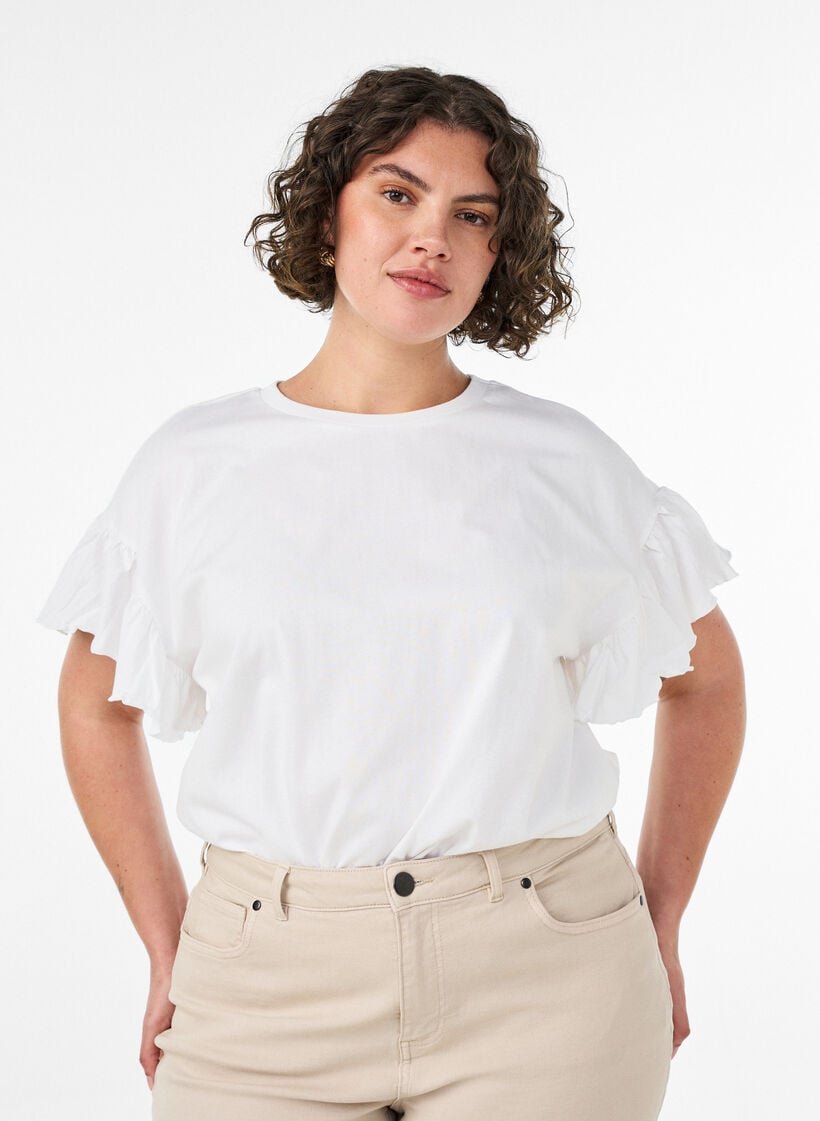 Luomupuuvillainen T-paita r&ouml;yhel&ouml;hihoilla, Valkoinen, Model image number 0