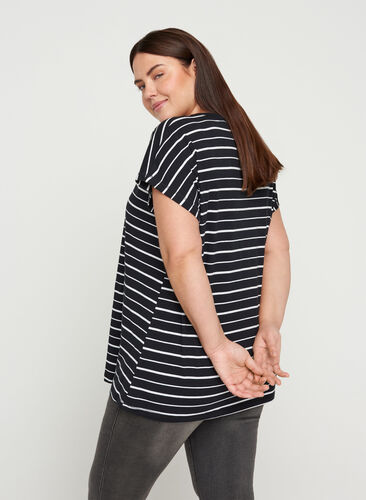 Raidallinen t-paita puuvillasta , Black/White Stripe, Model image number 1