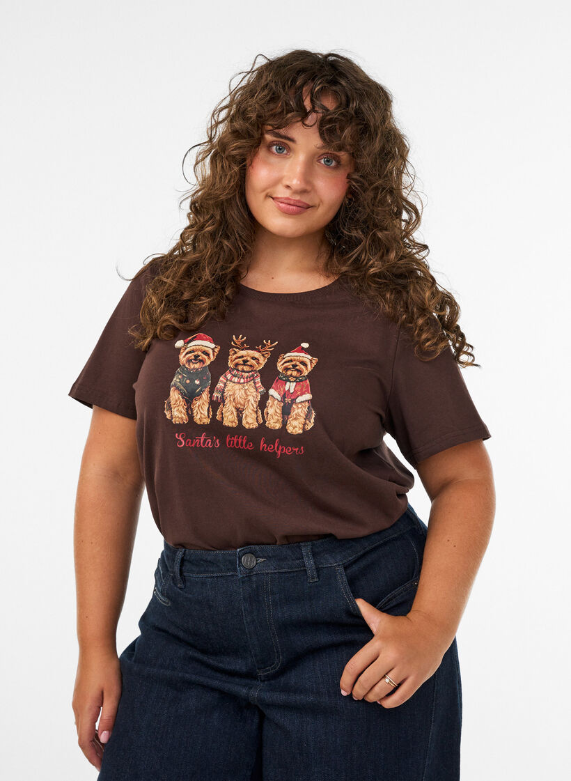 Joulupaita luomupuuvillasta, Ruskea, Model image number 0
