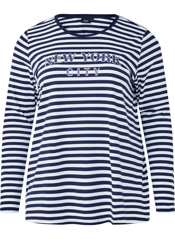 Raidallinen pusero printillä, White w.Navy Stripe, Packshot image number 0
