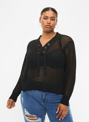 kuviollinen pullover, Black, Model image number 0