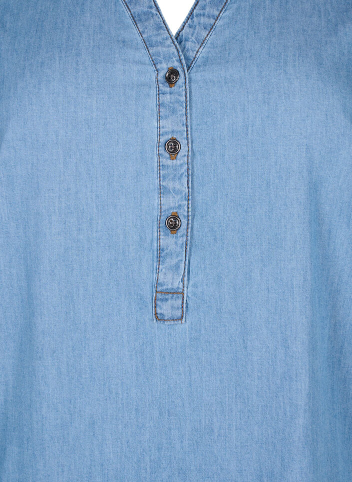 Farkkumekko, jossa on halkio ja lyhyet hihat, Blue denim, Packshot image number 2