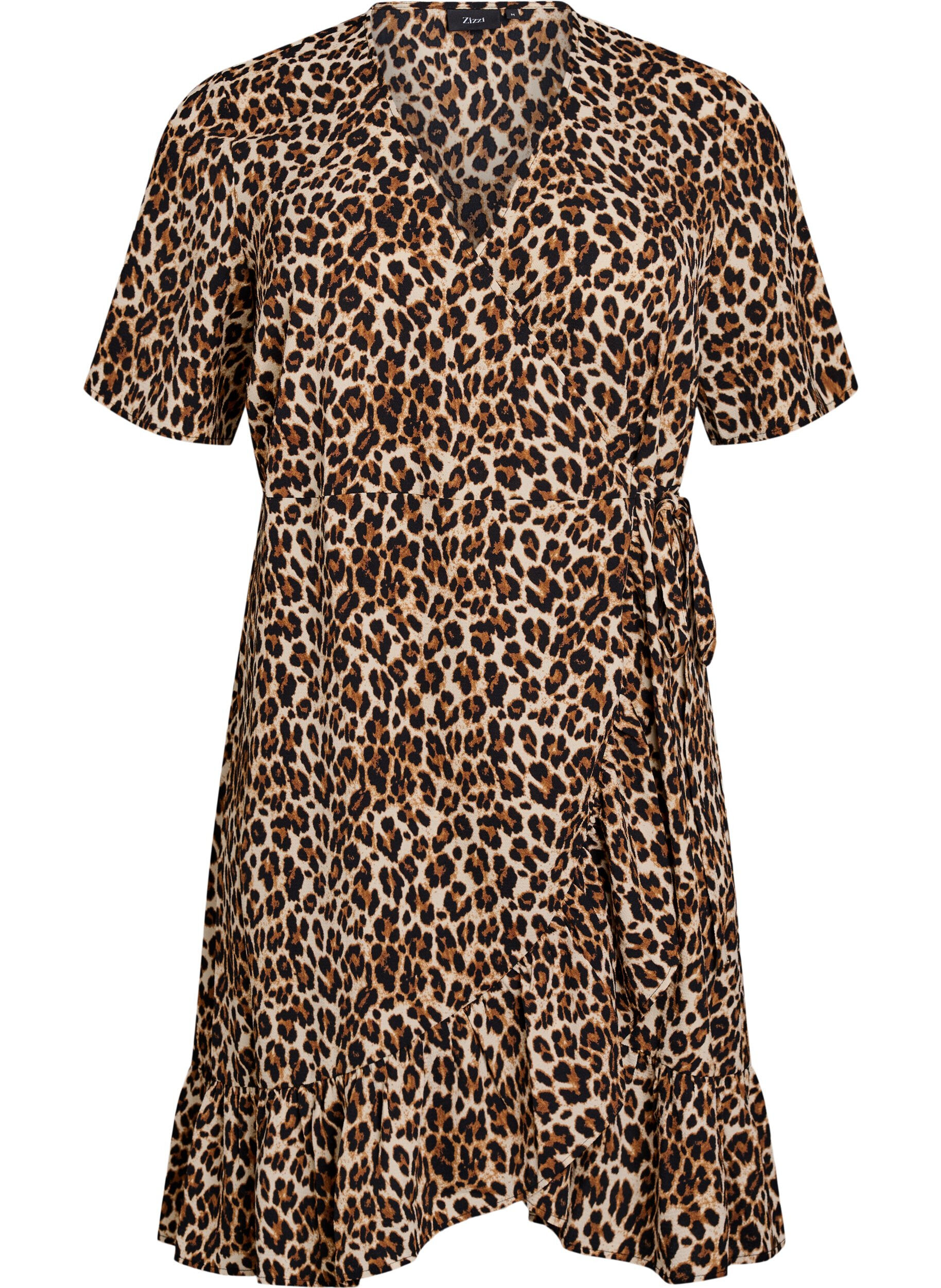 Zizzi Kukallinen kietaisumekko lyhyill&auml; hihoilla, Ruskea, Packshot image number 0