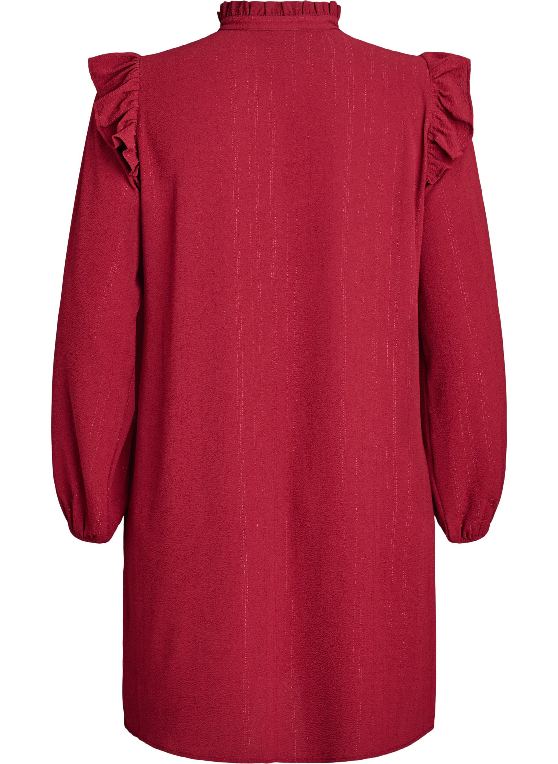 Zizzi Lyhyt mekko r&ouml;yhel&ouml;ill&auml; ja kimalteella, Tumma Bordeaux, Packshot image number 1