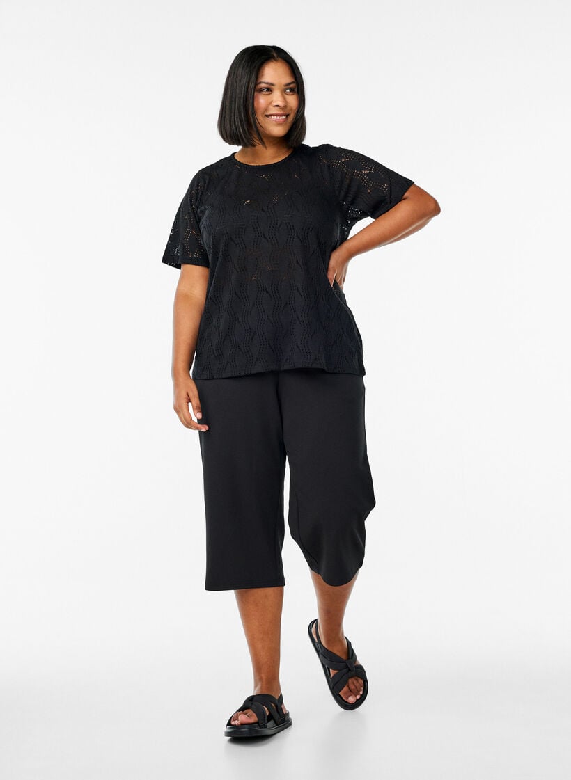 Jersey T-paita silmukkakuviolla, Musta, Model image number 1