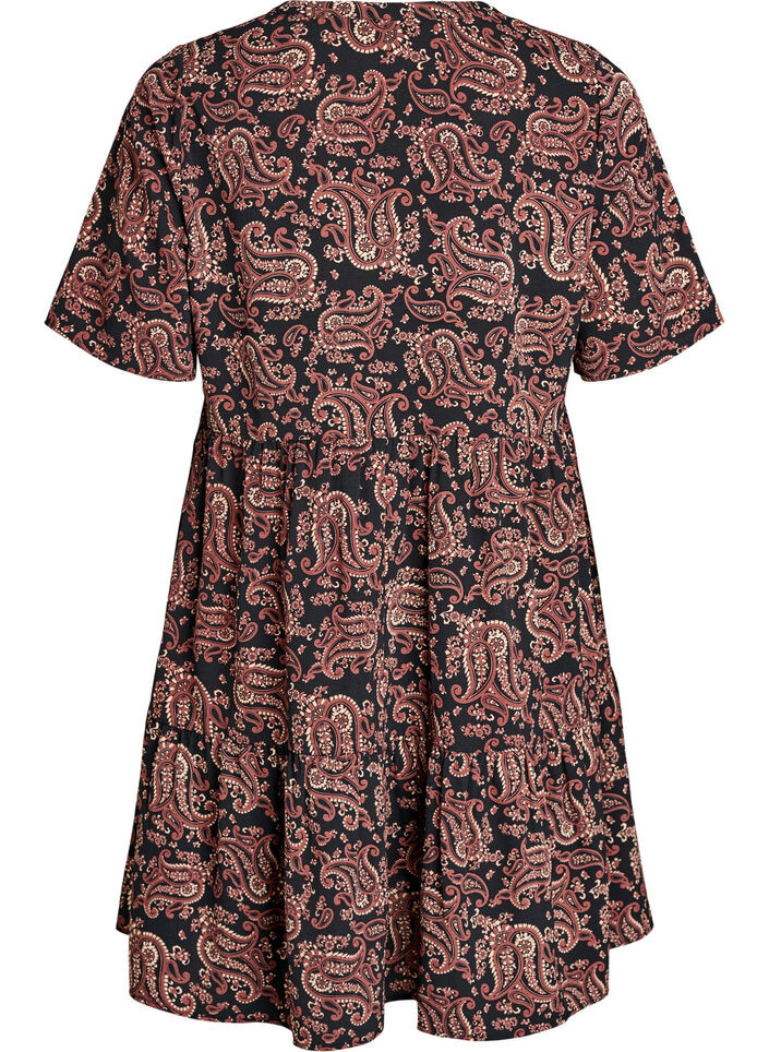 Lyhythihainen A-linjainen mekko, jossa on leikkauslinja, Musta, Packshot image number 1