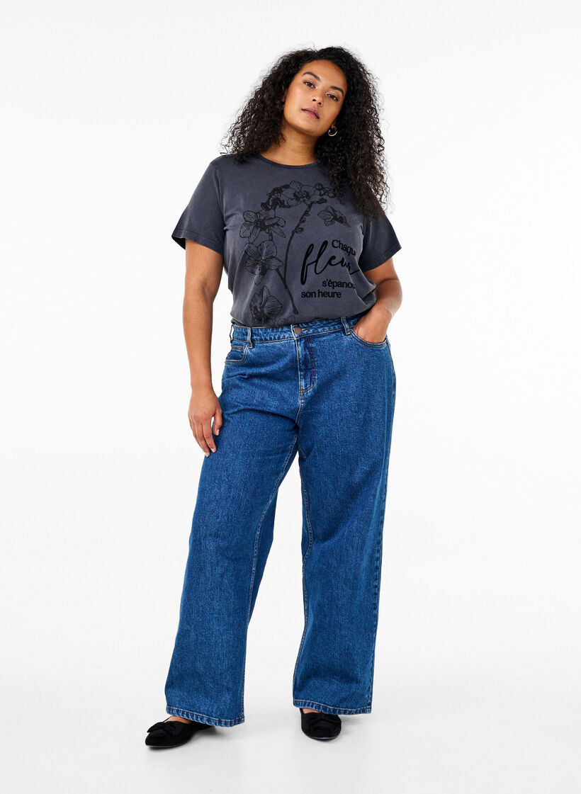 Luomupuuvillasta valmistettu T-paita painatuksella, Harmaa, Model image number 1