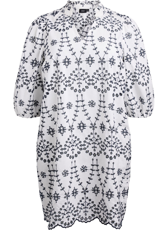 Mekko kontrastia luovalla anglais-kirjonnalla, White w. Navy Blazer, Packshot image number 0