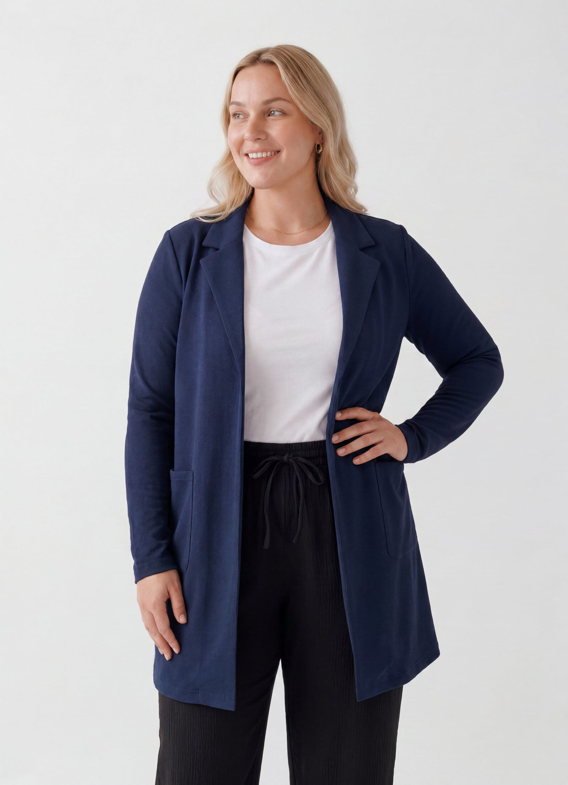 ZizziPitk&auml; takki taskuilla, Sininen, Model image number 0