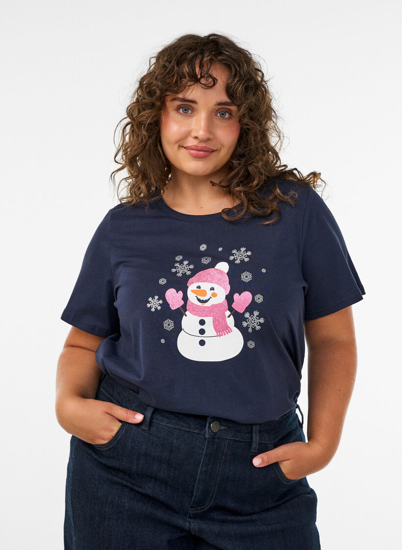 Joulupaita luomupuuvillasta, Sininen, Model image number 0
