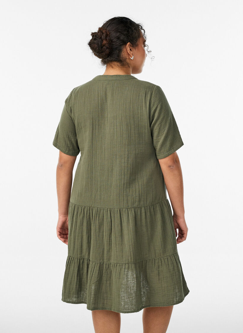 Lyhyt A-linjainen mekko puuvillamusliinista, Vihre&auml;, Model image number 2