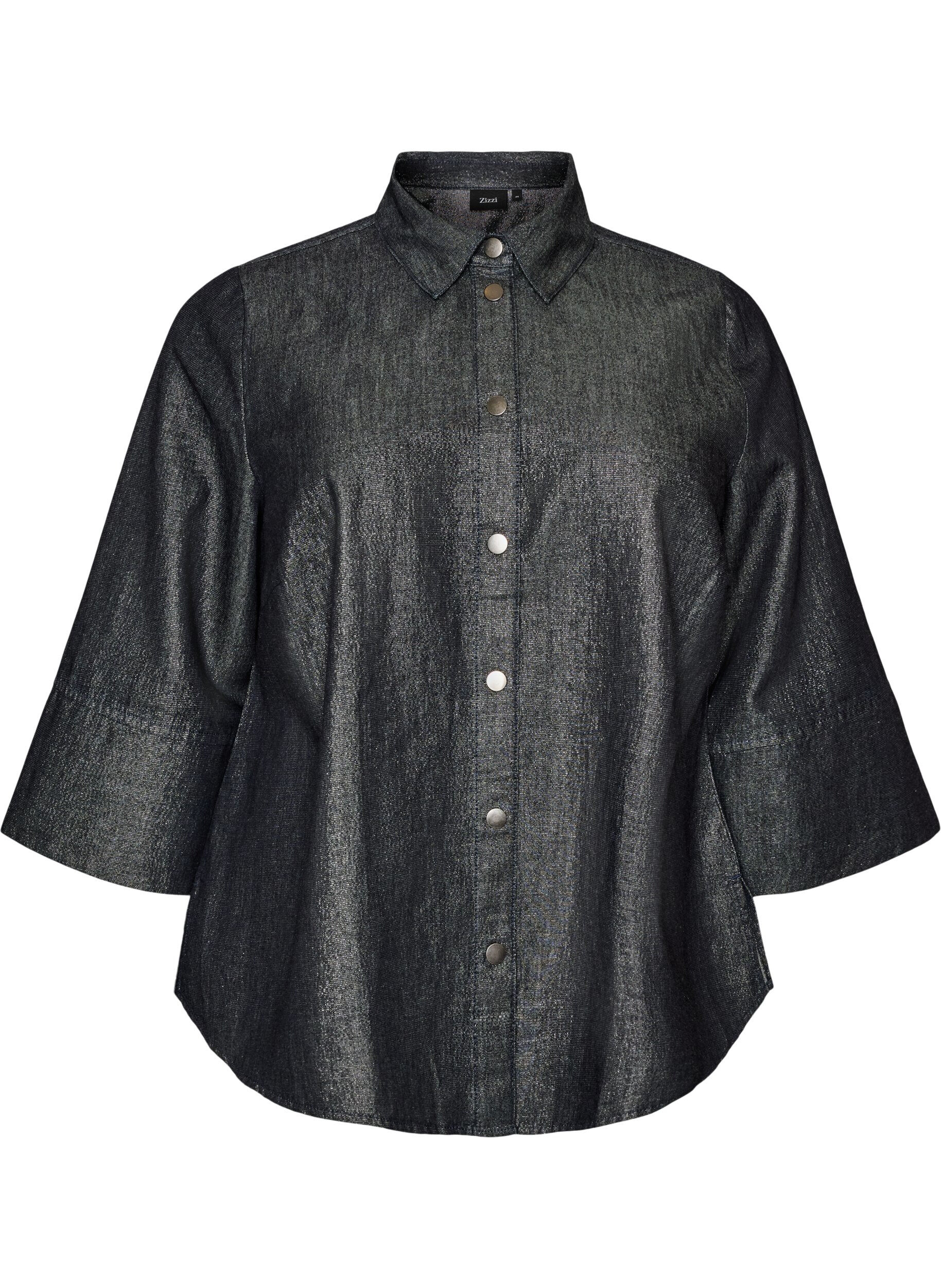 ZizziDenim-paita glitterlangalla ja 3/4-hihat, Harmaa, Packshot image number 0