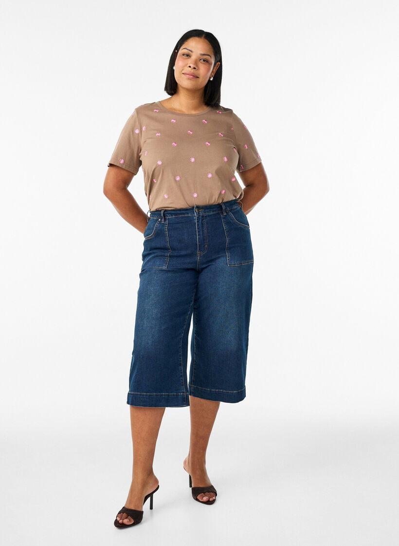 Denim-housut leveill&auml; lahkeilla, Sininen, Model image number 1