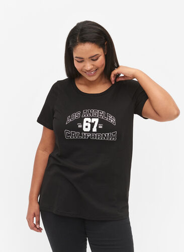Puuvillainen t-paita painatuksella, Black LOS ANGELES, Model image number 0