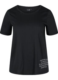 Puuvillainen t-paita treeniin tekstillä ja lyhyillä hihoilla, Black