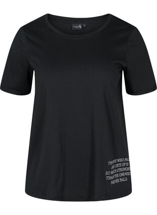 Puuvillainen t-paita treeniin tekstillä ja lyhyillä hihoilla, Black, Packshot image number 0
