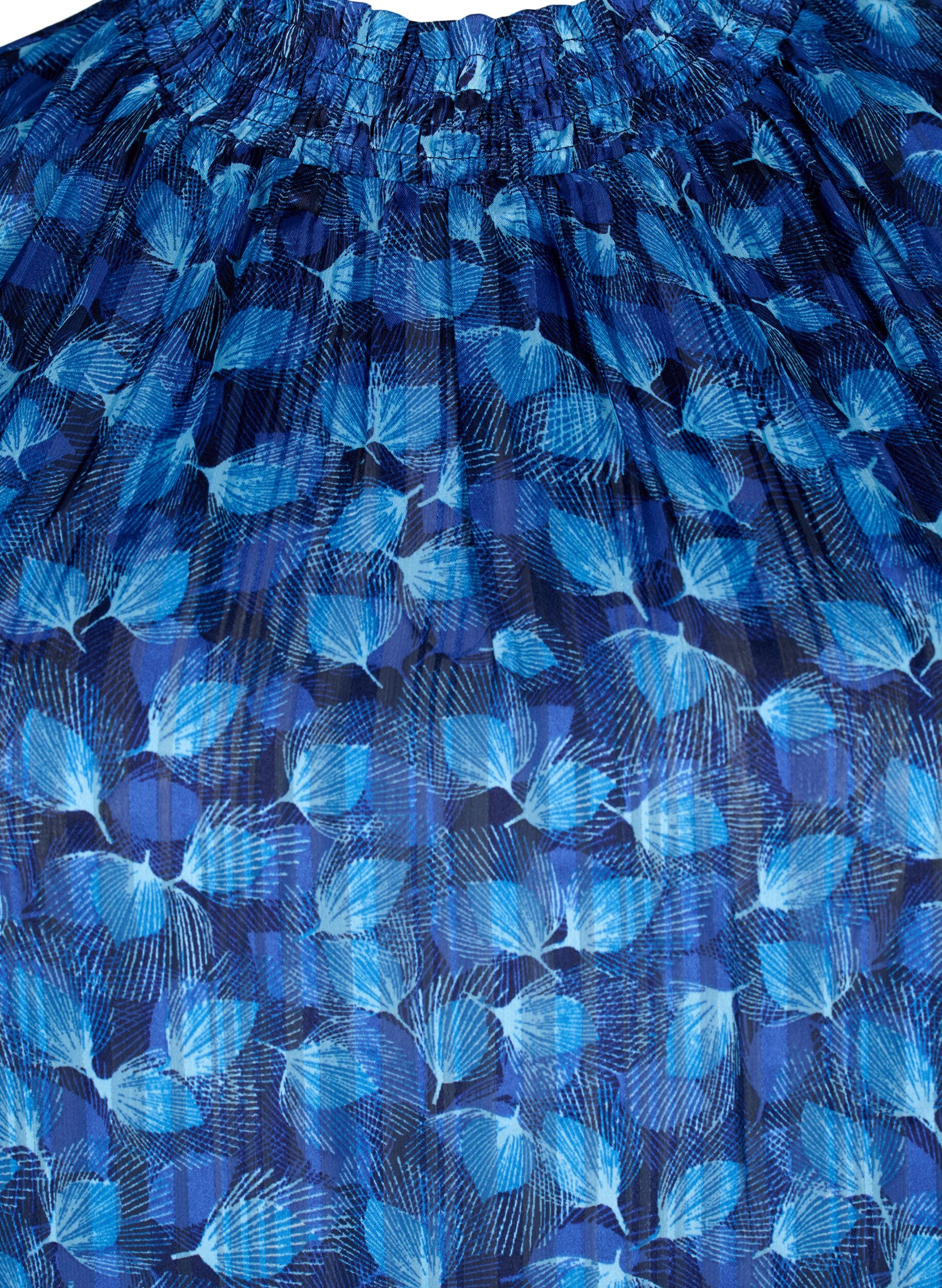 Zizzi Lyhythihainen painokuvioitu smokkirypytetty pusero, Navy Blazer Leaf AOP, Packshot image number 2