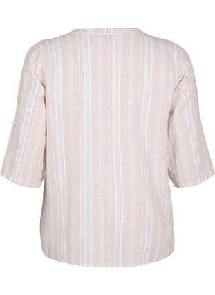 Raidallinen pusero pellava-viskoosisekoitetta, Beige White Stripe, Packshot image number 1
