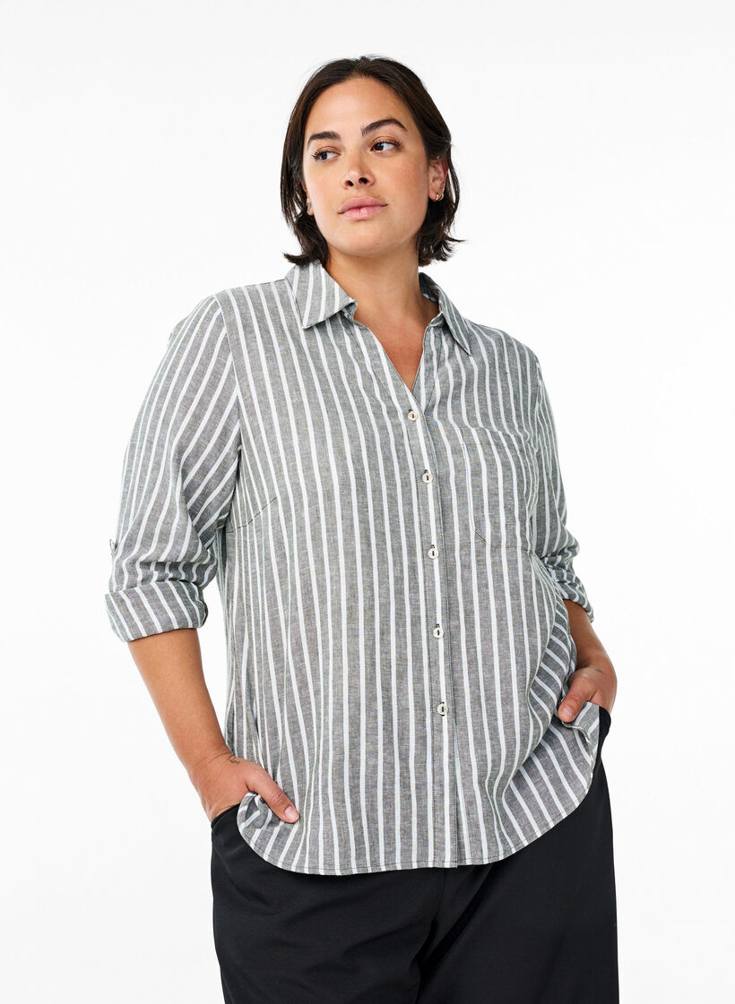 Paita pellavaa ja viskoosia, 3/4-hihoilla, Vihreä, Model image number 0