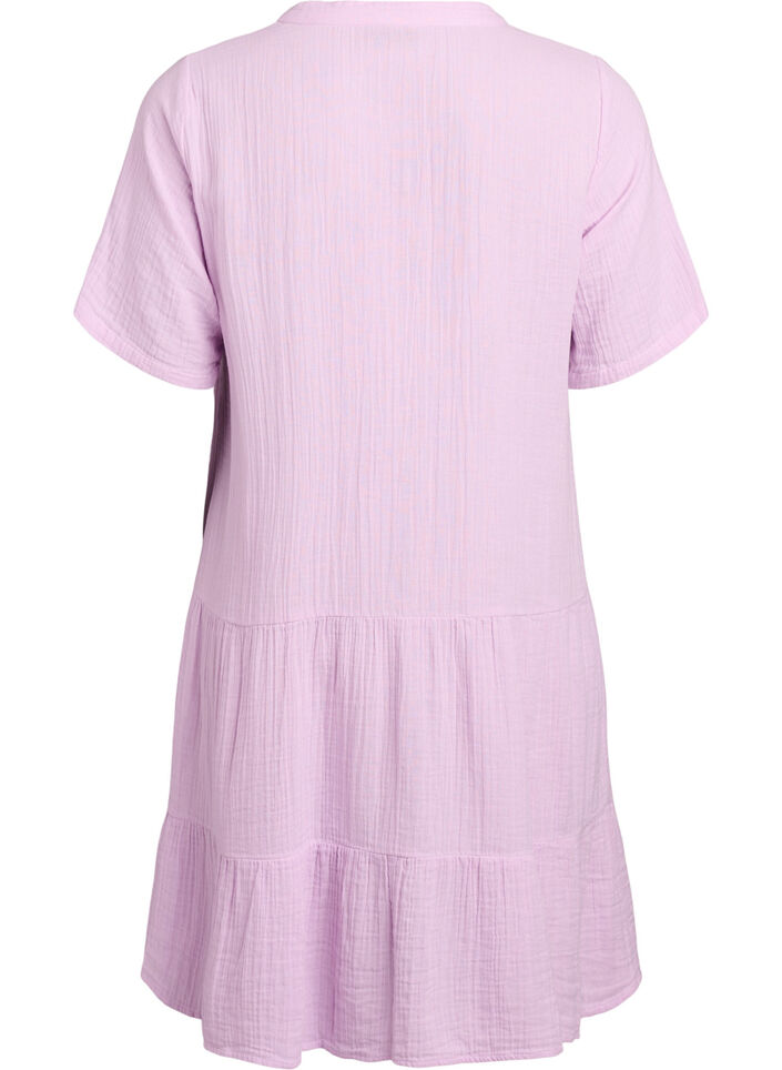Lyhyt A-linjainen mekko puuvillamusliinista, Violetti, Packshot image number 1