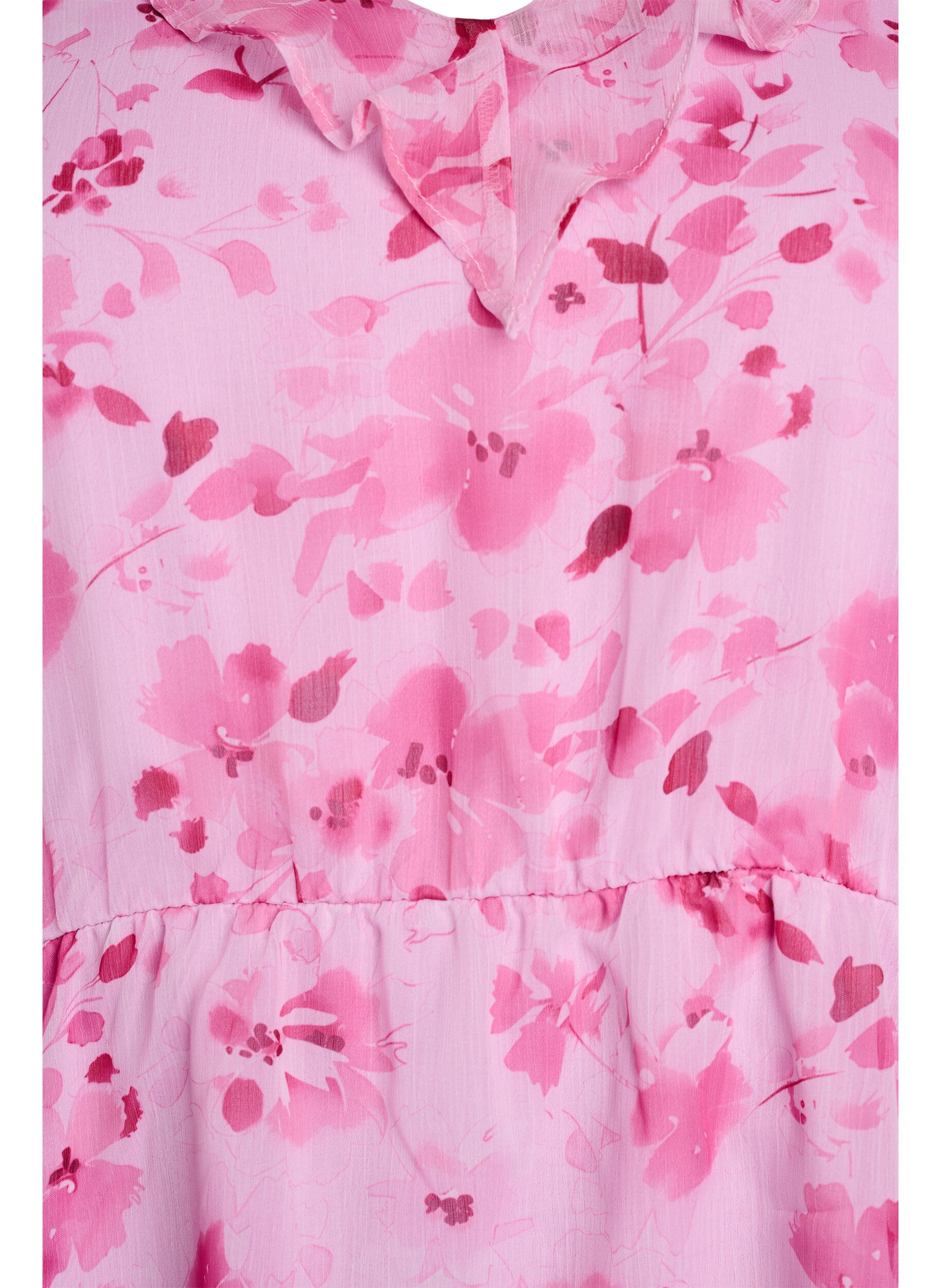 ZizziKukkakuvioinen pusero r&ouml;yhel&ouml;kauluksella ja peplum-efektill&auml;, Vaaleanpunainen, Packshot image number 2