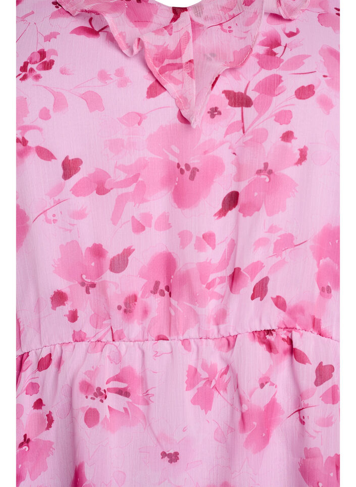 Kukkakuvioinen pusero r&ouml;yhel&ouml;kauluksella ja peplum-efektill&auml;, Vaaleanpunainen, Packshot image number 2