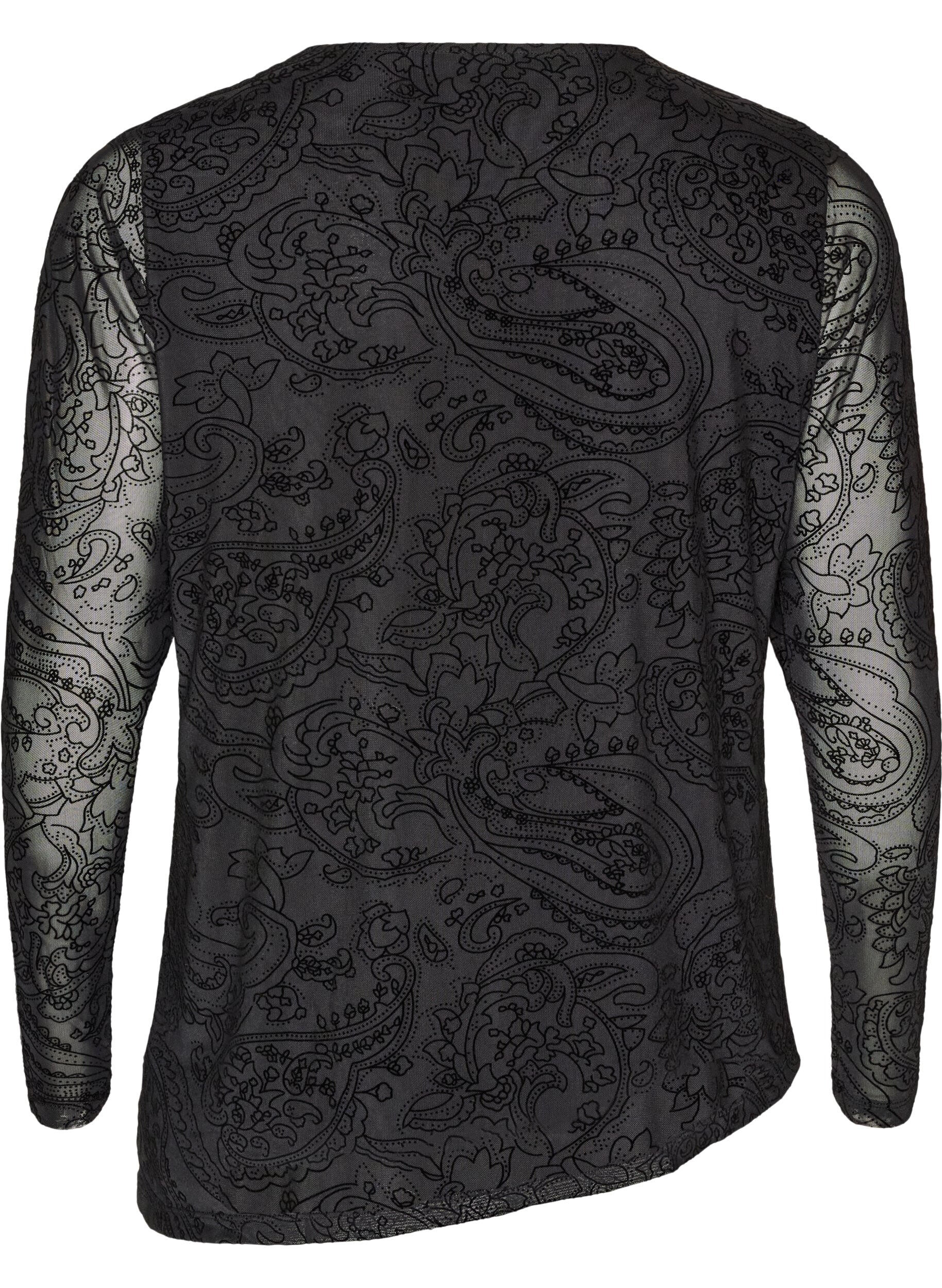 ZizziVerkkopusero paisleykuviolla ja ep&auml;symmetrisell&auml; helmalla, Musta, Packshot image number 1