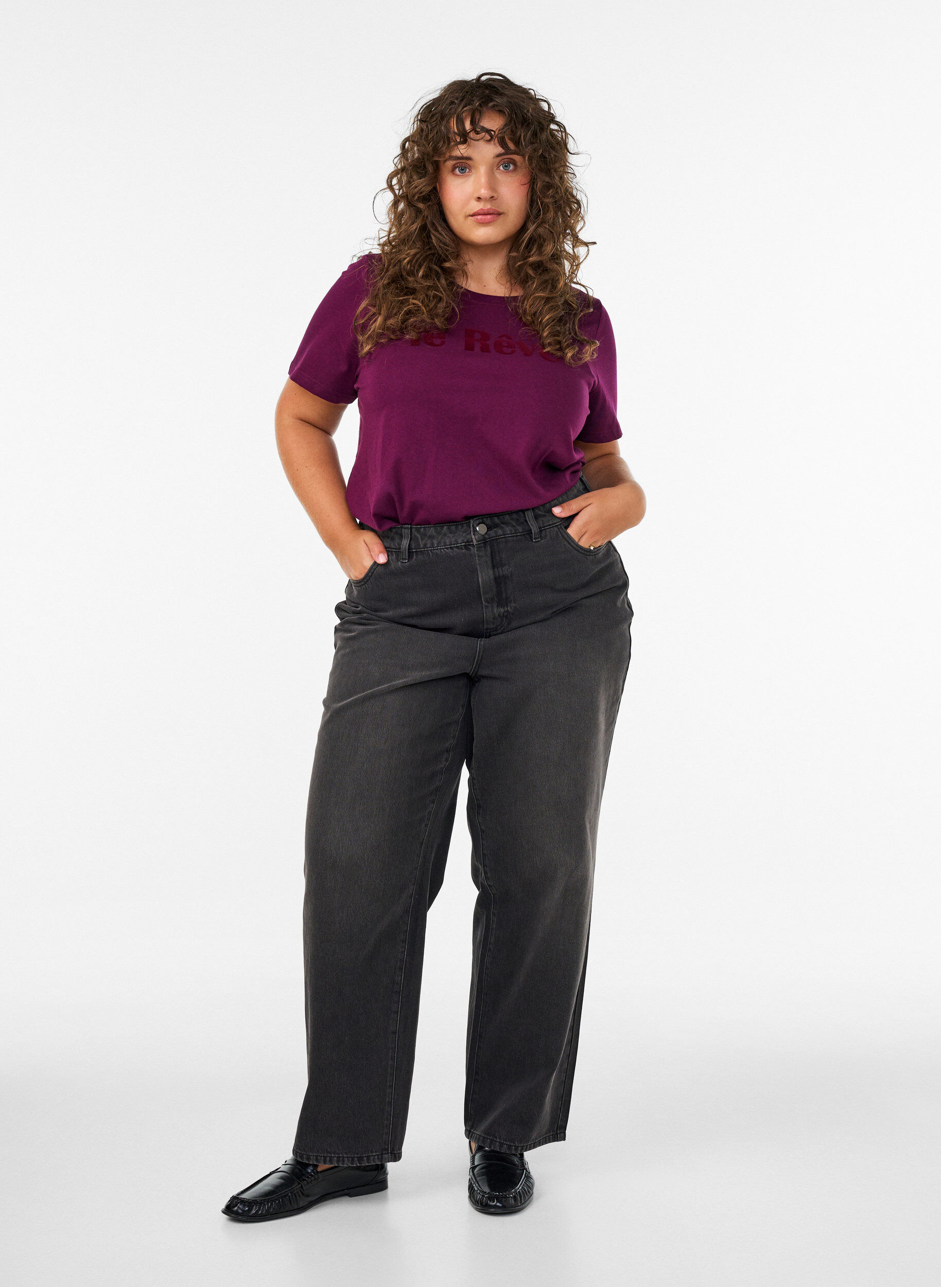 ZizziLuomupuuvillainen T-paita veluuritekstill&auml;, Violetti, Model image number 1
