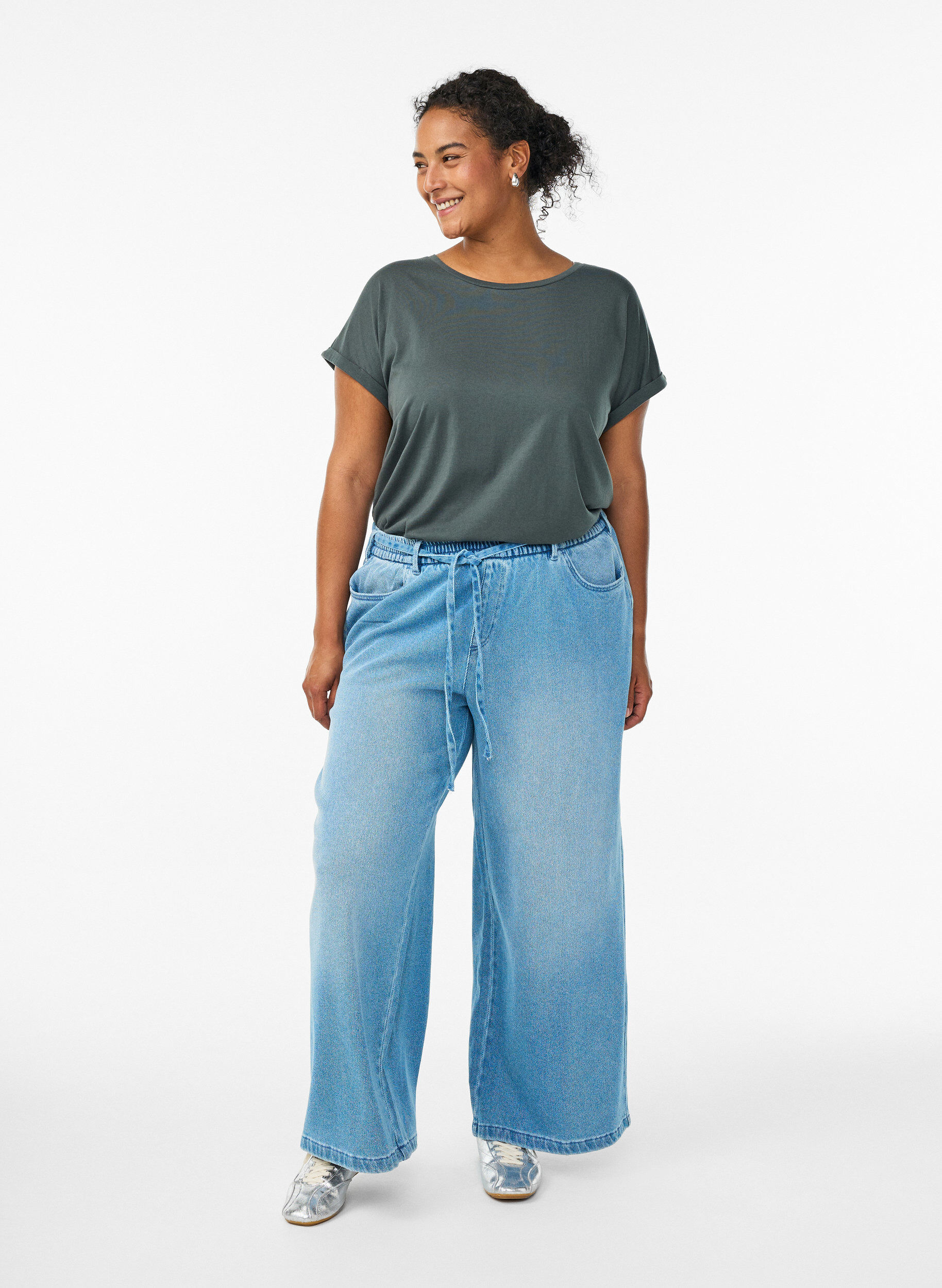 Zizzi Lyhythihainen t-paita puuvillasekoitteesta, Vihre&auml;, Model image number 1