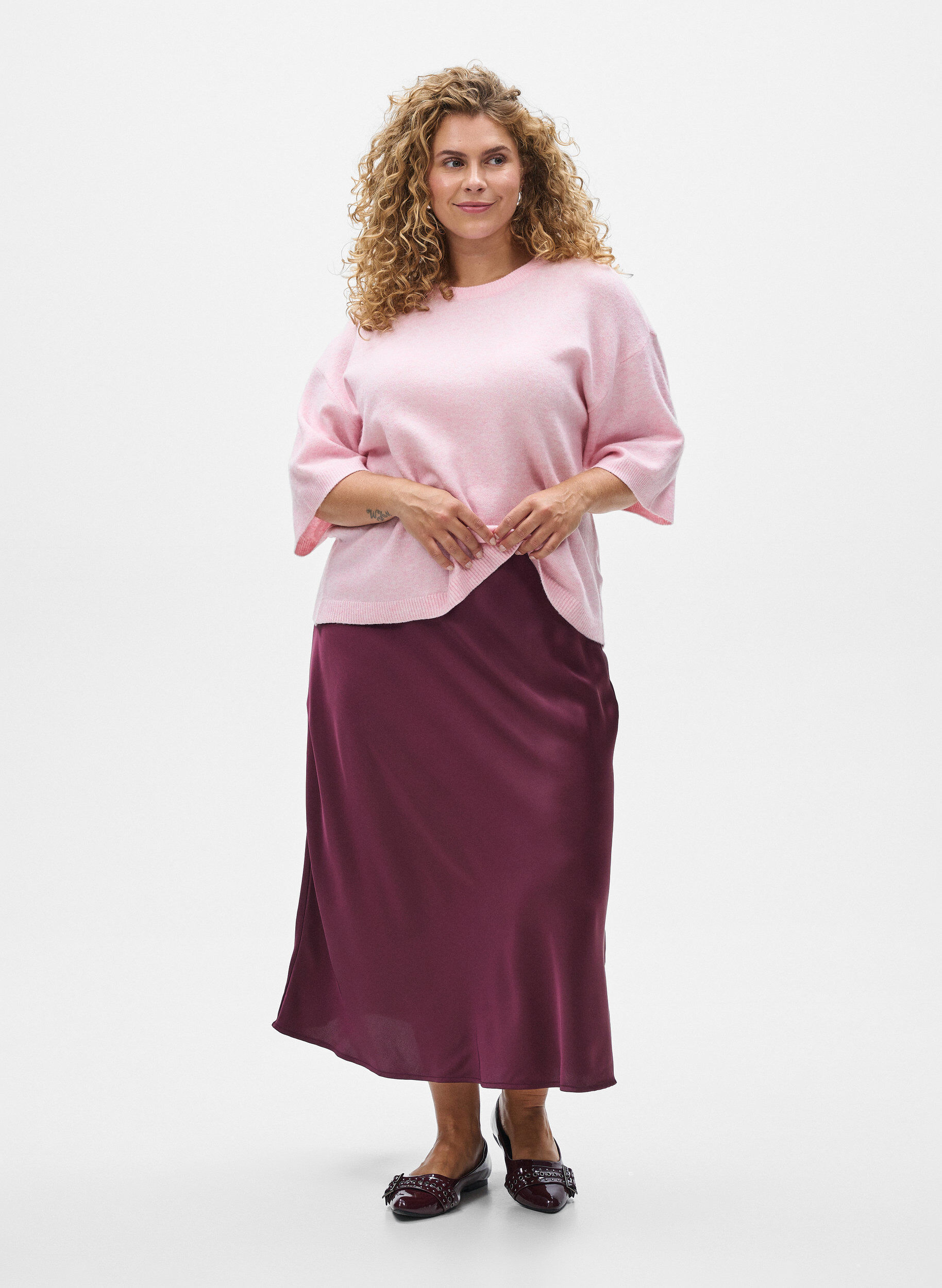 ZizziV&auml;lj&auml; neulepusero, jossa on lyhyet hihat, Vaaleanpunainen, Model image number 1
