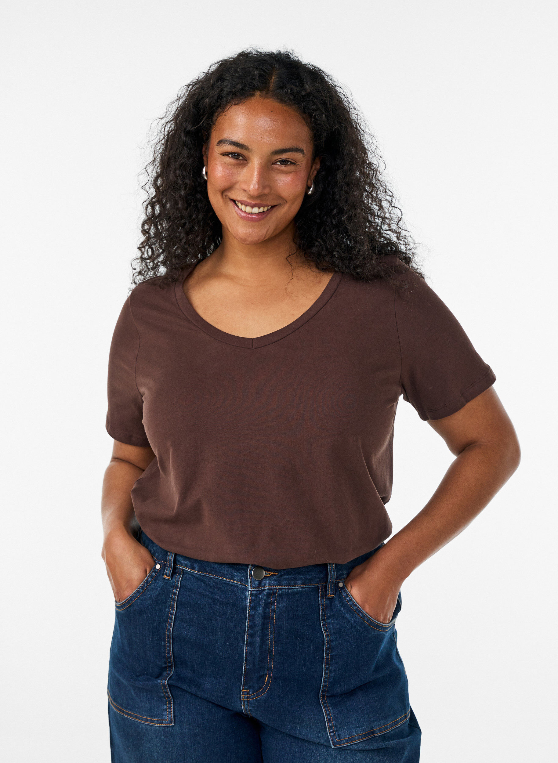 ZizziYksiv&auml;rinen perus t-paita puuvillasta, Ruskea, Model image number 0
