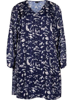 Printillinen pitkähihainen mekko, v-pääntiellä, Blue Leaf AOP, Packshot image number 0