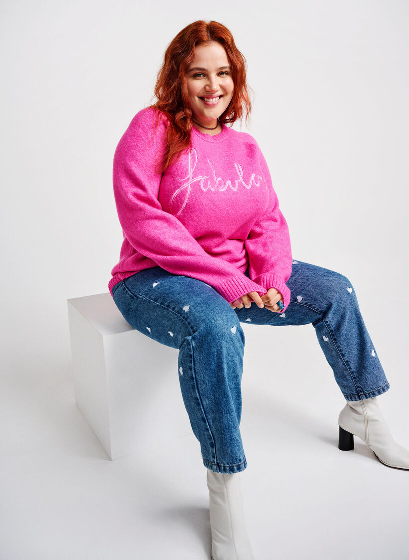 Neulepusero kirjaillulla tekstill&auml;, Raspberry Rose, Image image number 0