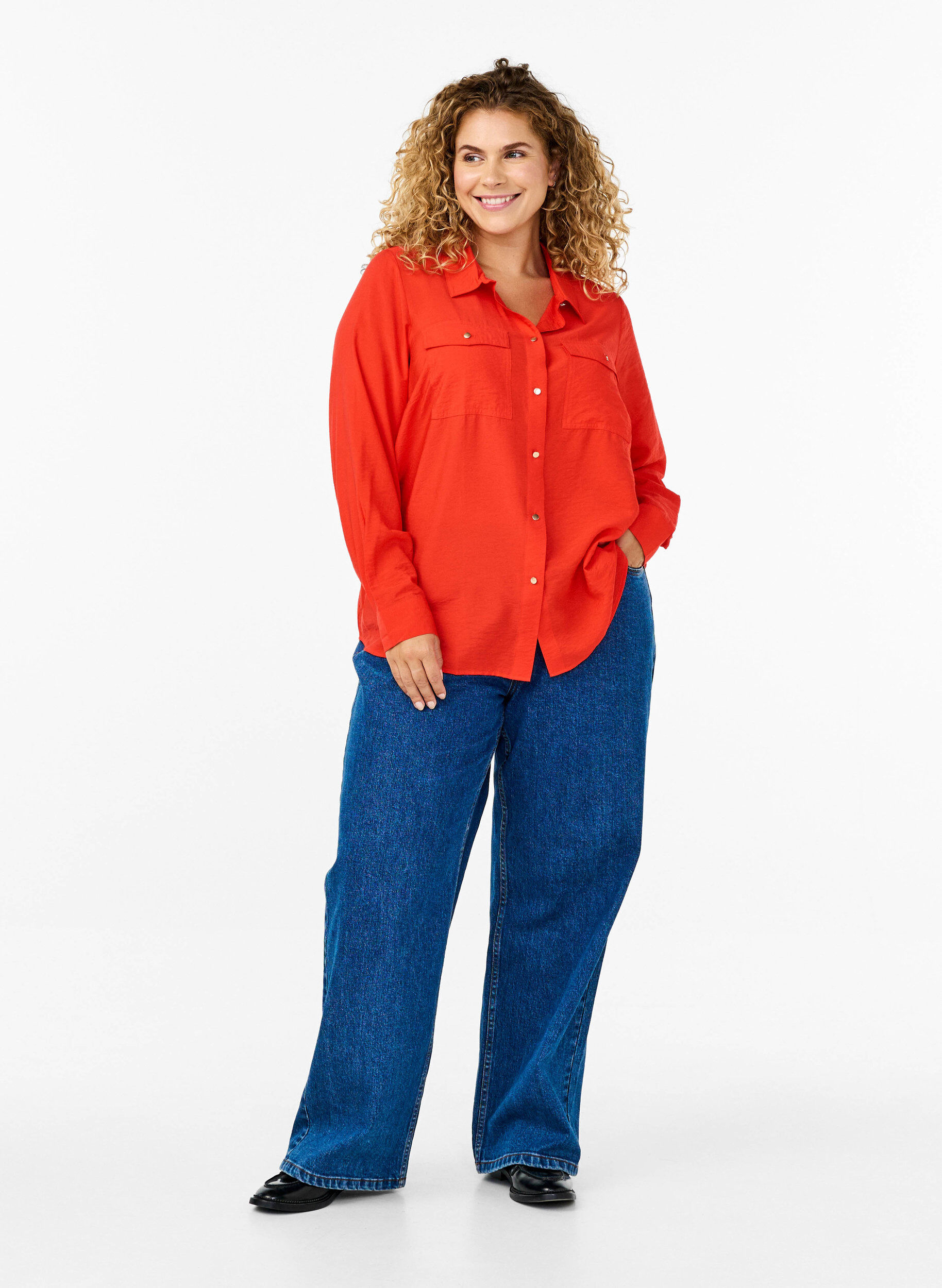 Zizzi Kauluspaidat ja rintataskut, Punainen, Model image number 1