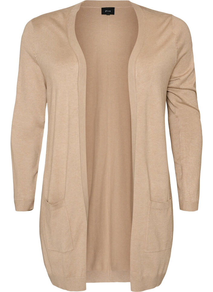 Pitk&auml; neuletakki viskoosisekoitteesta, Beige, Packshot image number 0
