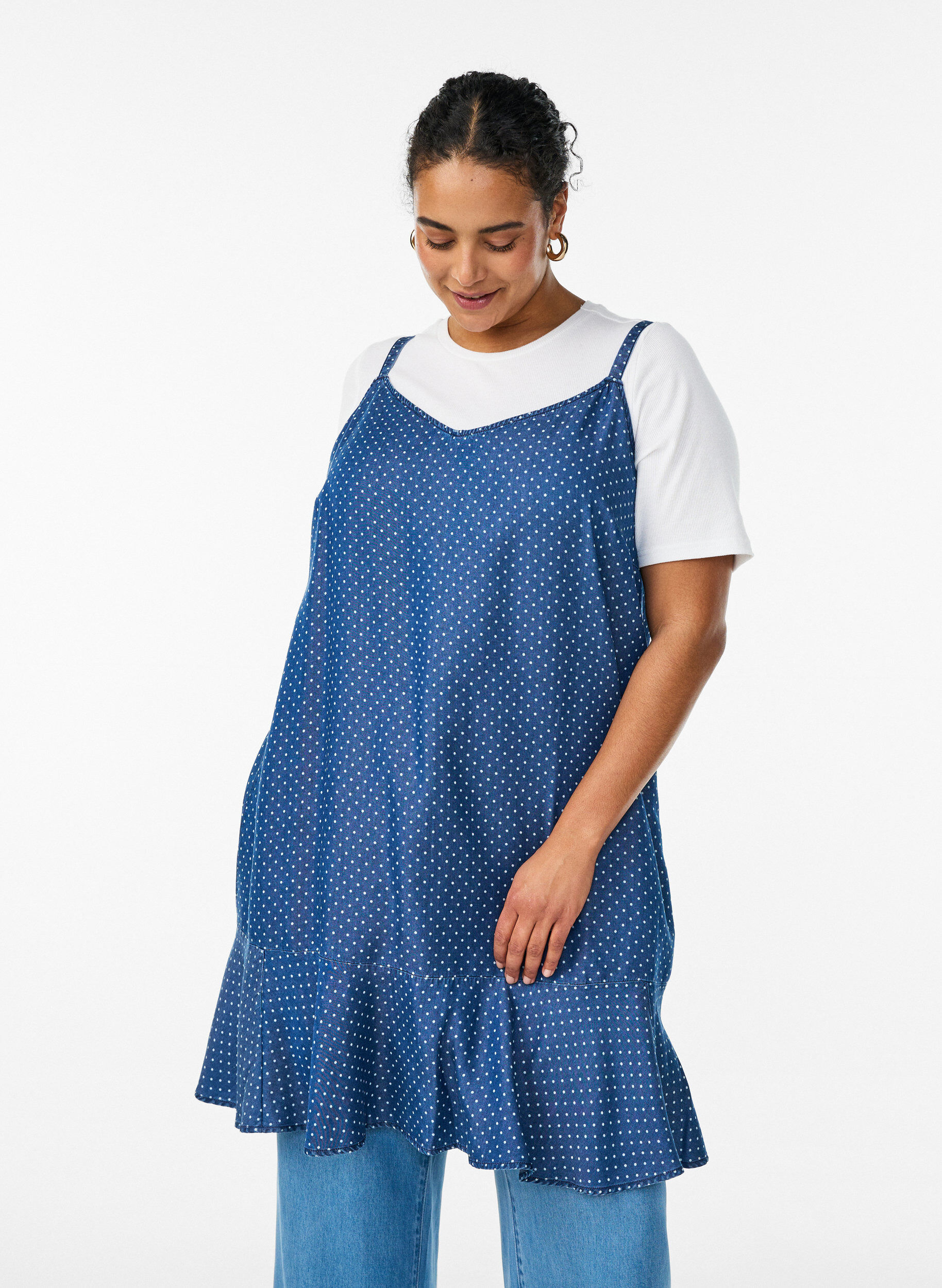 Zizzi Polvipituinen olkainmekko TENCEL&trade; Lyocellia denimlookilla, Sininen, Model image number 0